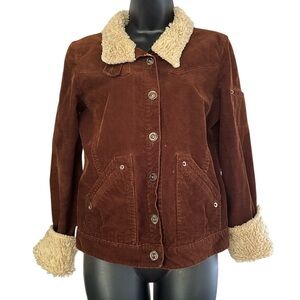 Vtg JLO by Jennifer Lopez Brown Corduroy Sherpa Trim Jacket - Y2K Boho